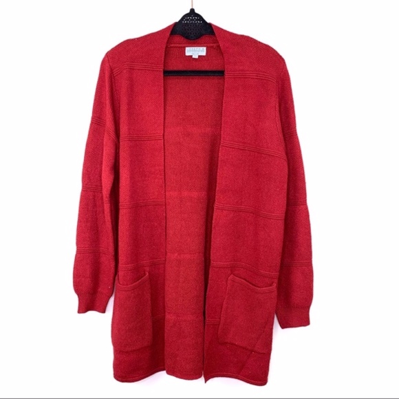 Joseph A Windowpane Knit Cardigan Red Size SP - Picture 4 of 14